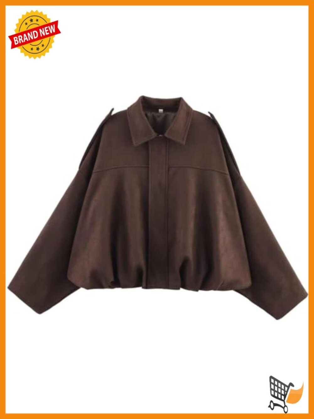 Faux Suede Bomber Jacket Oversized Cropped Batwing Sleeve Fall Winter Coat